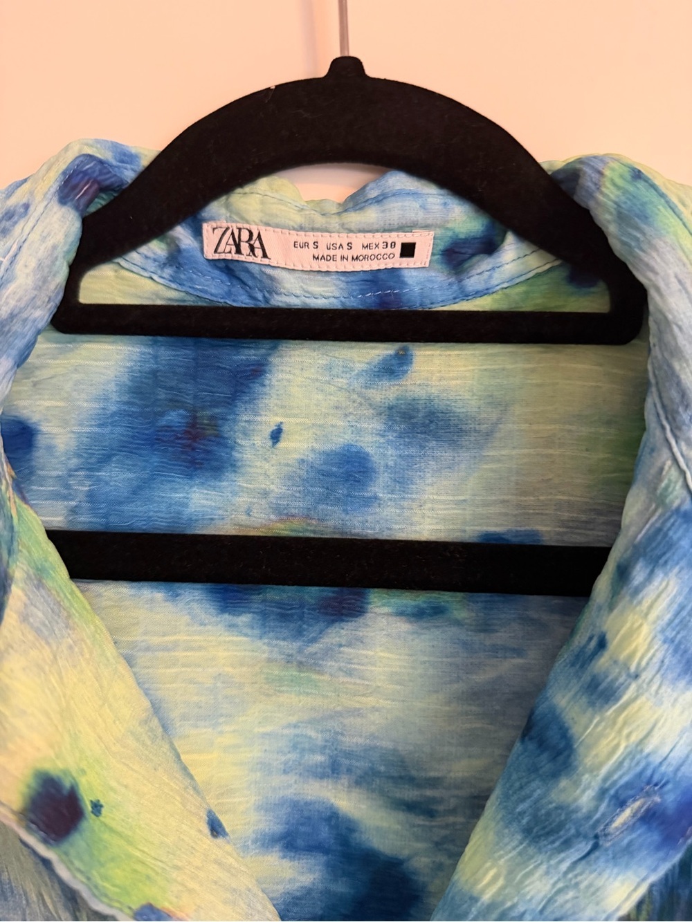Zara Men’s Blue Green Abstract Tie Dye Camp Collar Shirt – Size S - Picture 3 of 3